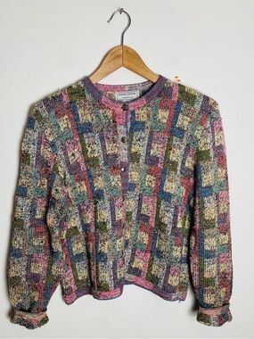 South Cotton Multicolor Vintage Hand Knit Cardigan Jacket size M